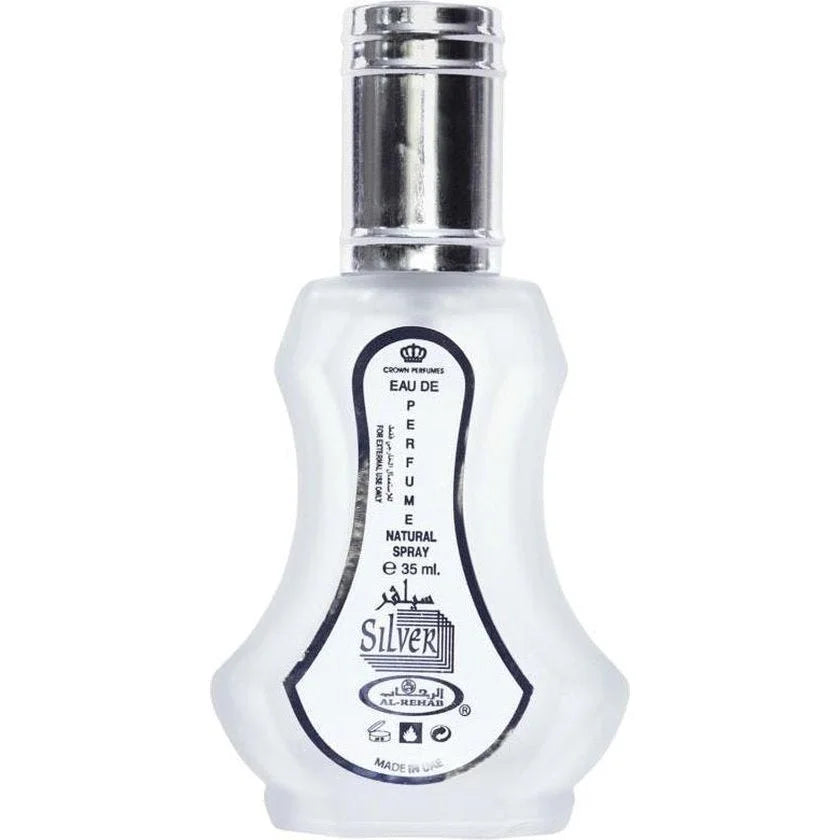 Zilveren parfumflesje van Al-Rehab Parfum Silver voor een luxe geurervaring