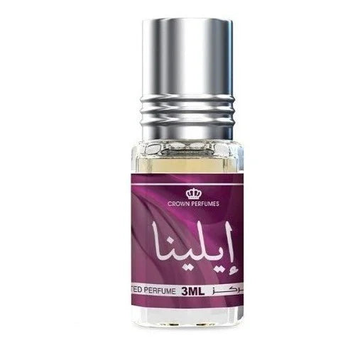 Perfume olie in glasfles met zilveren dop, bloemige parfum en Al-Rehab parfumolie Elena