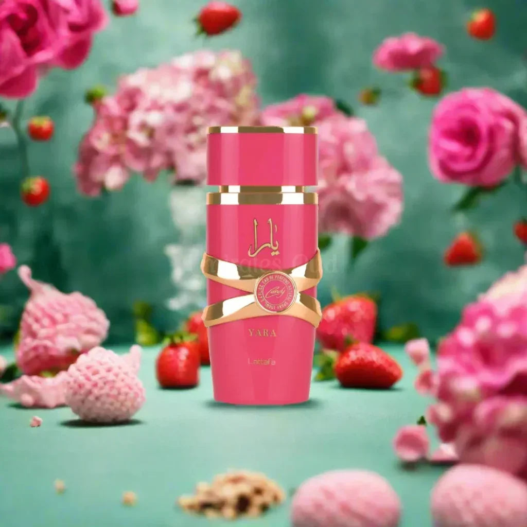 Roze en gouden parfumflesje met lint voor Yara Candy Yara fans