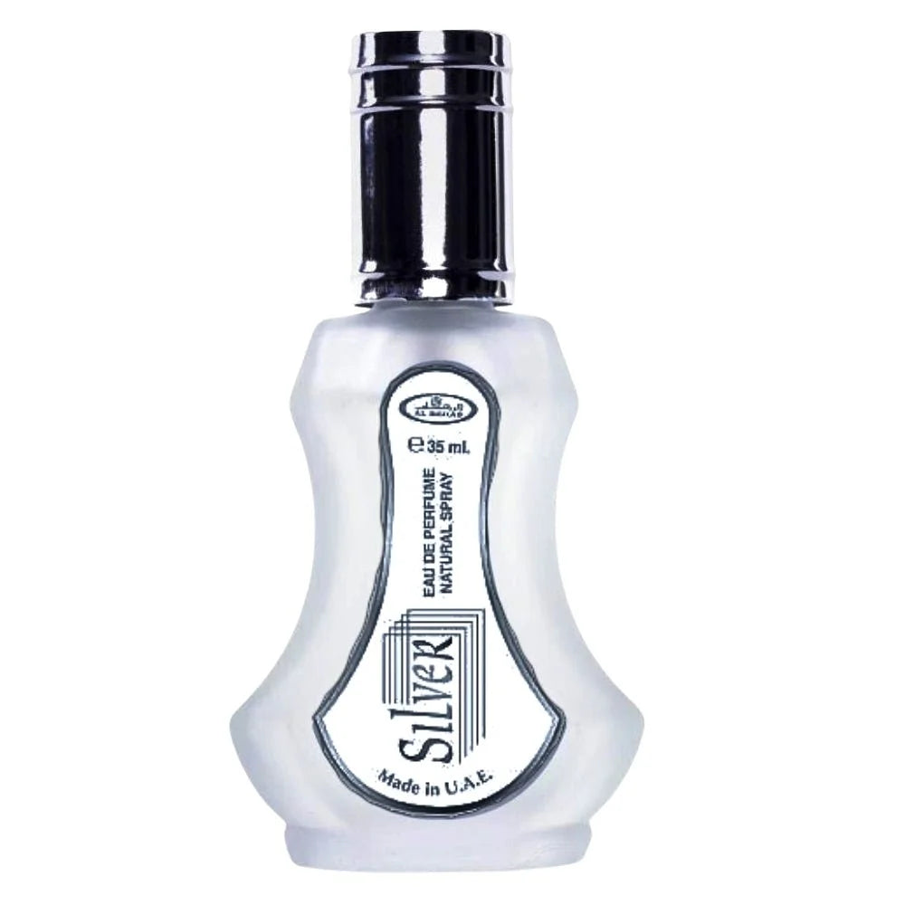 Zilveren parfumflesje van Al Rehab Parfum Silver voor een luxe geurervaring