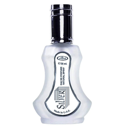 Zilveren parfumflesje van Al Rehab Parfum Silver voor een luxe geurervaring