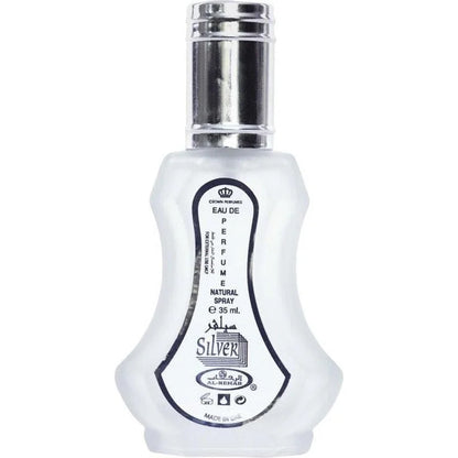 Zilveren parfumflesje van Al-Rehab Parfum Silver voor een luxe geurervaring