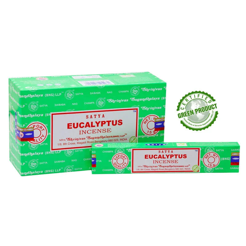Groene doosjes Satya Eucalyptus wierookstokjes voor ontspanning en rust
