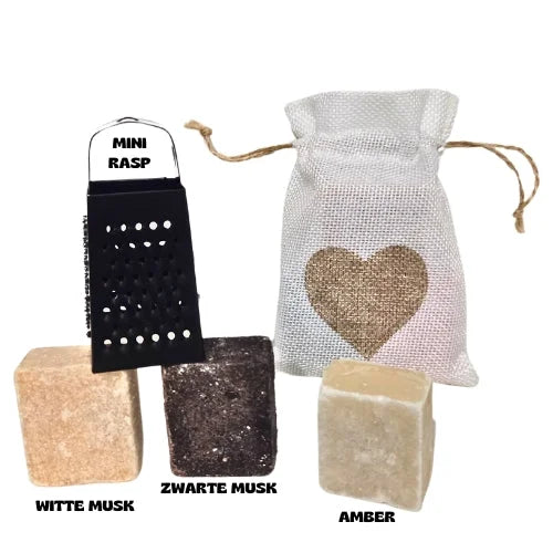Soap grating set met zak voor Geurblokje 3x Mix en Cuir Leather El-Nabil parfumolie