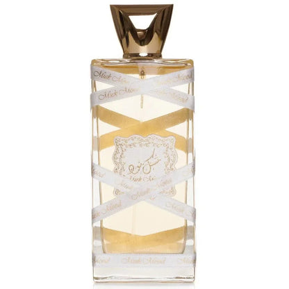 Lattafa Parfum Oud met gouden dop en wit lint voor Oud Mood Musk