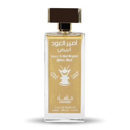 Rechthoekige Manasik Ameer Oud White Oud parfumfles met bruine dop