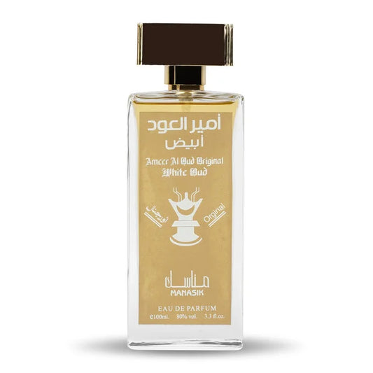 Rechthoekige Manasik Ameer Oud White Oud parfumfles met bruine dop