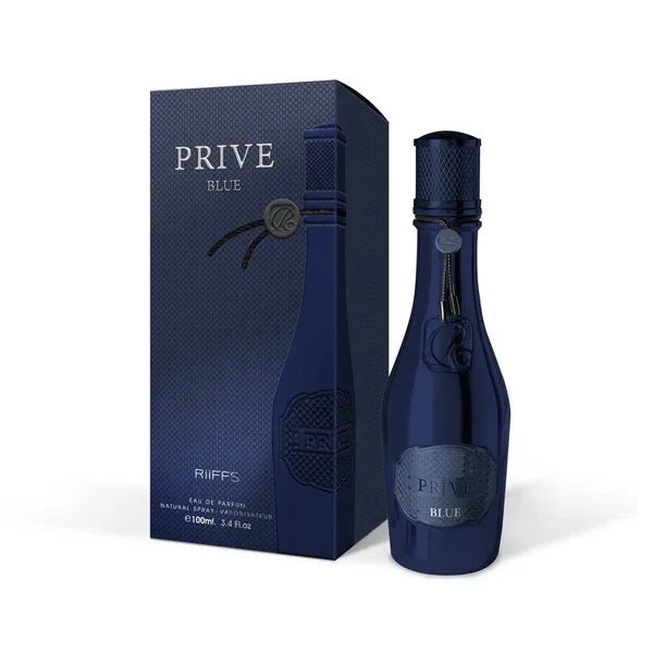 Blue arabische parfum artikelen in een blauw parfumflesje en doos voor luxe geur