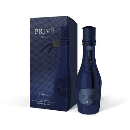 Blue arabische parfum artikelen in een blauw parfumflesje en doos voor luxe geur
