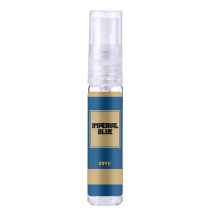 Imperial Blue parfum sample met gouden accenten voor Teal Riffs Parfum Imperial Blue