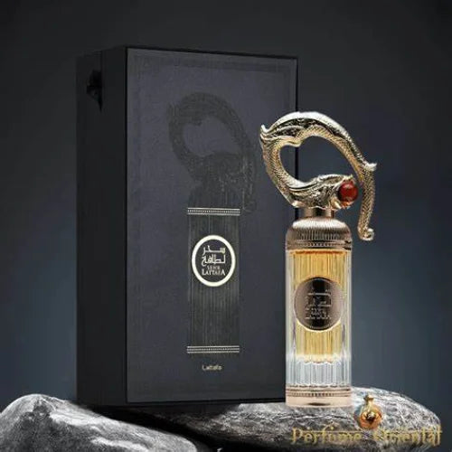 Ornate Sehr Lattafa Arabische Parfumolie met gouden draakdop en zwarte doos