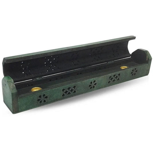 Open groene houten wierookdoos 30cm, duurzame groene box voor wierook opslag